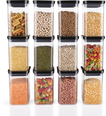 SARAZA Plastic Grocery Container  - 1100 ml(Pack of 12, Black)