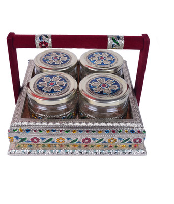 SHRISHA CREATION Glass Utility Container  - 100 ml(Silver)