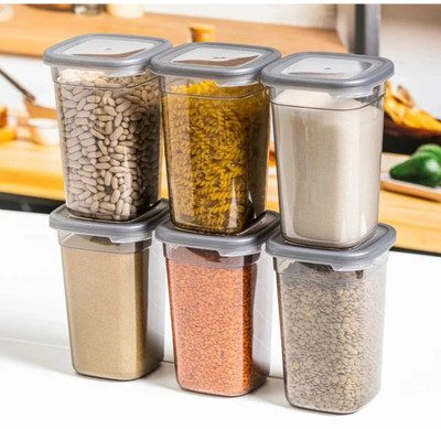 Boxigo Plastic Grocery Container  - 1200 ml(Pack of 6, Grey)