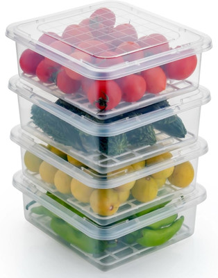 Rosebee Plastic Fridge Container  - 2400 ml(Pack of 4, Clear)