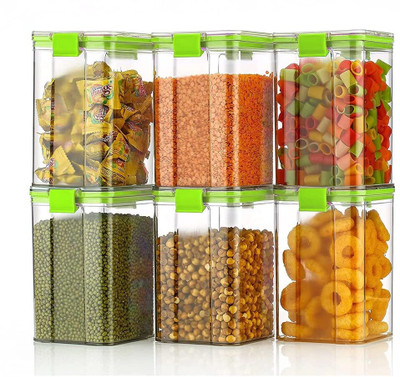 Gripwell Plastic Grocery Container  - 1200 ml(Pack of 6, Green)