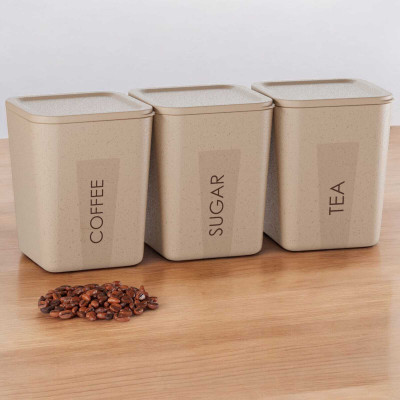 infinity trade Plastic Tea Coffee & Sugar Container  - 800 ml(Pack of 3, Light Brown)