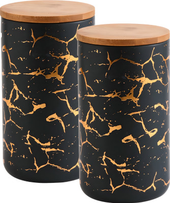 The Better Home Ceramic Utility Container  - 1000 ml(Pack of 2, Black)