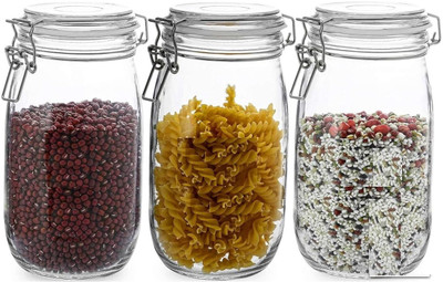 AshandRoh Glass Grocery Container  - 1500 ml(Pack of 3, Multicolor)