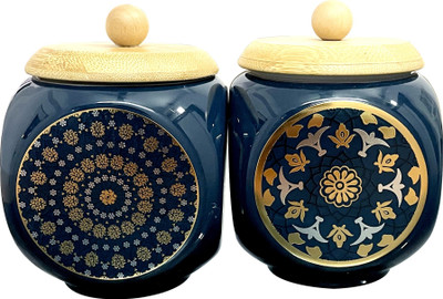 Lemon Tree Ceramic Utility Container  - 500 ml(Pack of 2, Blue)