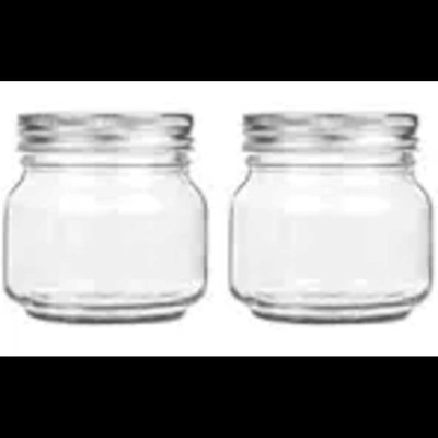 Vincenzo Glass Pickle Jar  - 250 ml(Pack of 2, Silver)