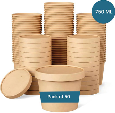 Kaagat Paper Utility Container  - 750 ml(Pack of 50, Brown)