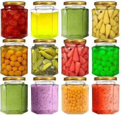 JIGSHTIAL Glass Utility Container  - 250 ml(Pack of 12, Gold)