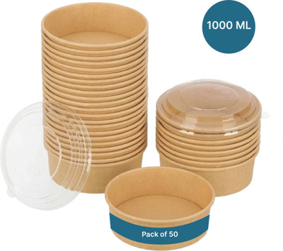 Kaagat Paper Utility Container  - 1000 ml(Pack of 50, Brown)