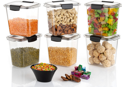 BELLERBIRD Plastic Grocery Container  - 1100 ml(Pack of 6, Black)