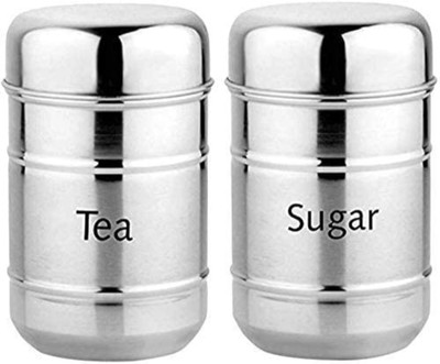 msmetal Steel Tea Coffee & Sugar Container  - 800 ml(Pack of 2, Silver)
