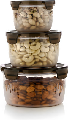 Meteor Plastic Fridge Container  - 300 ml, 600 ml, 1200 ml(Pack of 3, Brown)