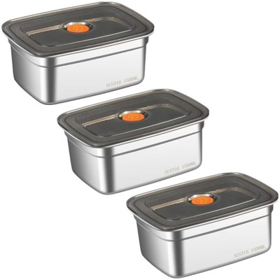 Horlite Steel Fridge Container  - 1500 ml(Pack of 3, Silver)