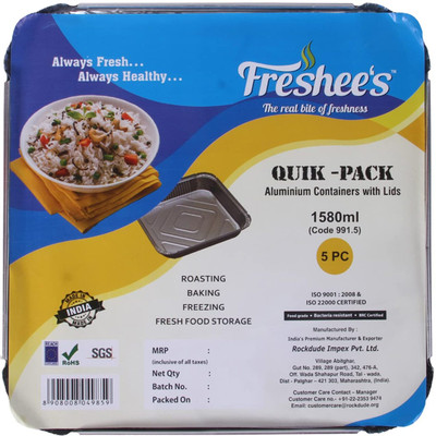 Freshee Aluminium Utility Container  - 1580 ml(Pack of 5, Silver)