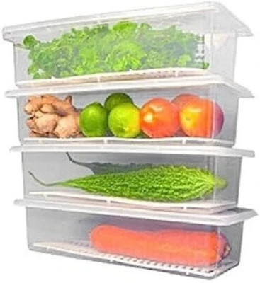 STARDOT Plastic Fridge Container  - 1500 ml(Pack of 4, Clear)