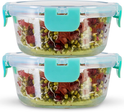 Allo Borosilicate Glass Lunch Box with Lid And Break Free Lock, Microwave Safe 2 Containers Lunch Box(390 ml)