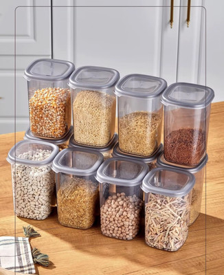 DEEJET Plastic Grocery Container  - 1200 ml(Pack of 12, Grey)