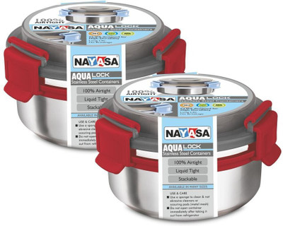 NAYASA Steel Utility Container  - 300 ml(Pack of 2, Grey, Silver, Red)
