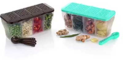 R V TRADING Plastic Grocery Container  - 1800 ml(Pack of 2, Brown, Blue)