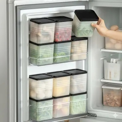 Twimish Plastic Fridge Container  - 1200 ml(Pack of 12, Black)