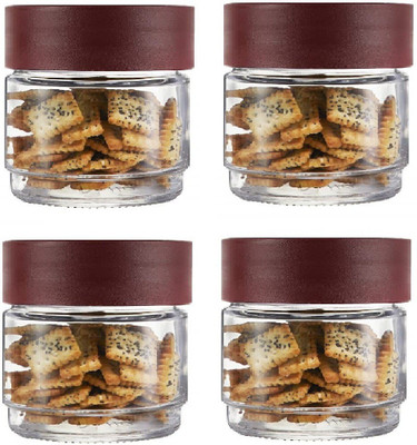N H Enterprise Glass Grocery Container  - 500 ml(Pack of 4, Maroon)