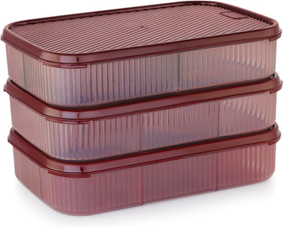 iVBOX Plastic Fridge Container  - 2100 ml(Pack of 3, Brown)