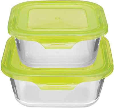 Cutting EDGE Glass Fridge Container  - 520 ml, 850 ml(Pack of 2, Green)