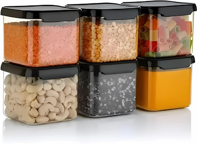 homm Polypropylene Grocery Container  - 500 ml(Pack of 6, Clear, Black)