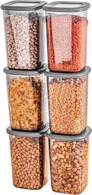 Mataiva Plastic Grocery Container  - 1200 ml(Pack of 6, Grey)