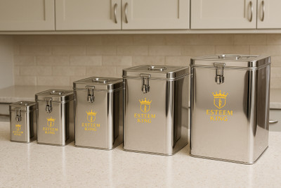 ESTEEM KING Stainless Steel Grocery Container  - 3 kg, 5 kg, 8 kg, 10 kg, 15 kg(Pack of 5, Silver)