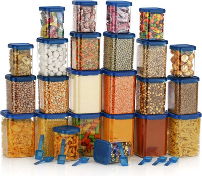 COZYBUYER Plastic Grocery Container  - 950 ml, 650 ml, 350 ml(Pack of 24, Blue)