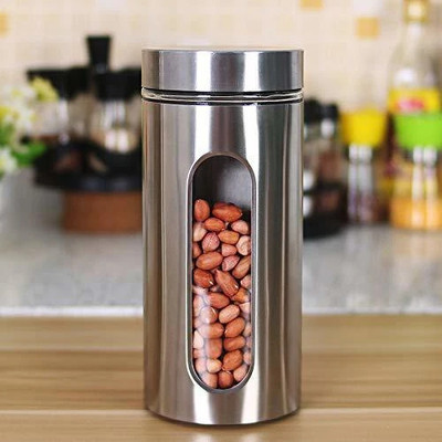 Femora Glass Grocery Container  - 1300 ml(Silver)