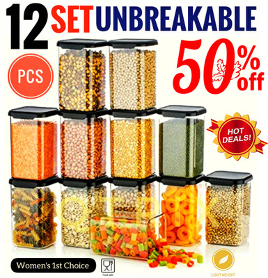 koktailkitchen Plastic Grocery Container  - 1200 ml(Pack of 12, Black)