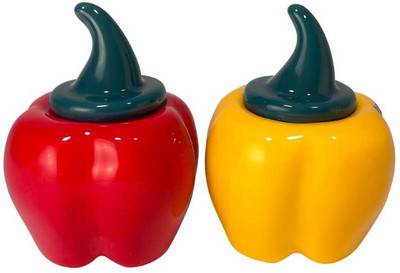 HT HERITAGE CRAFT Ceramic Pickle Jar  - 200 ml(Pack of 2, Yellow, Red)