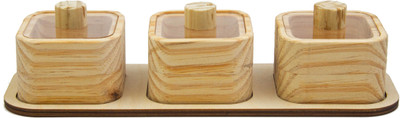 XSOURCE Wooden Utility Container  - 250 ml(Pack of 3, Beige)
