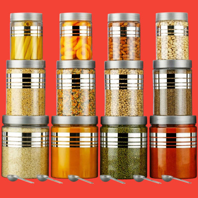M Y Plastic Grocery Container  - 350 ml, 650 ml, 1200 ml(Pack of 12, Silver)