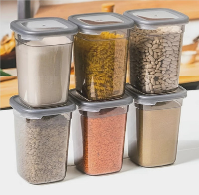 Craftbin Plastic Grocery Container  - 900 ml(Pack of 6, Grey)