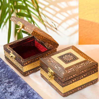 NAVRANG Wooden Utility Container  - 400 ml(Pack of 2, Gold)
