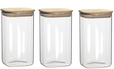 IndusBay Glass, Wooden Utility Container  - 1200 ml(Pack of 3, Clear)