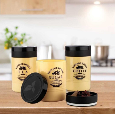 HITECH Plastic Tea Coffee & Sugar Container  - 800 ml(Pack of 3, Yellow, Black)