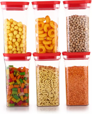 Analog Kitchenware Plastic Grocery Container  - 1100 ml(Pack of 6, Red)