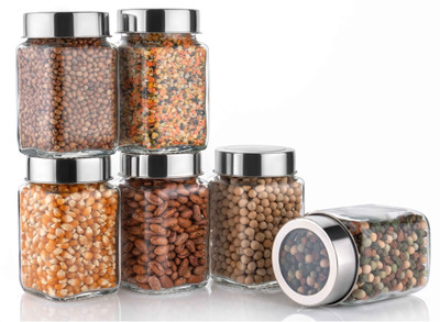 PANEL'S Glass Grocery Container  - 300 ml(Pack of 6, Clear)