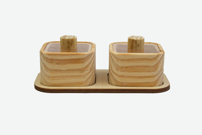 ORENAME Wooden Utility Container  - 250 ml(Pack of 2, Beige)
