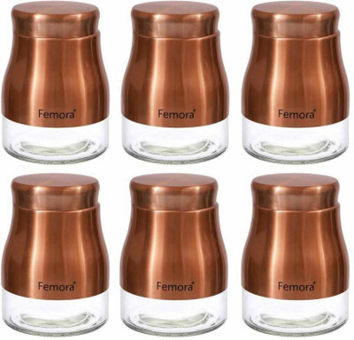 Femora Glass Grocery Container  - 900 ml(Pack of 6, Brown)
