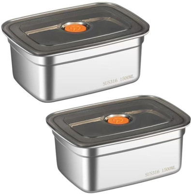 REVATAKG Stainless Steel Fridge Container  - 1500 ml(Pack of 2, Silver)