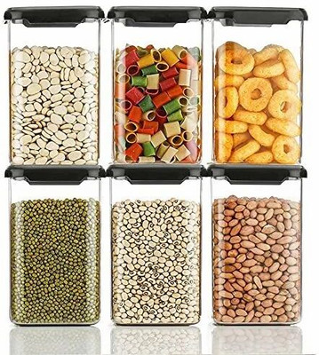MEGA Plastic Grocery Container  - 1500 ml(Pack of 6, Black)