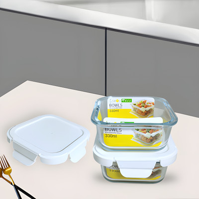 Lemon Tree Glass Fridge Container  - 330 ml, 330 ml(Pack of 2, Yellow)