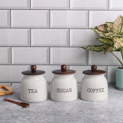 Metallure Iron Tea Coffee & Sugar Container  - 800 ml(Pack of 3, Grey)