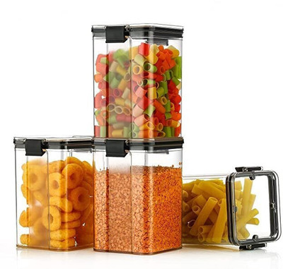 Ivus Plastic Grocery Container  - 1100 ml(Pack of 4, Black)