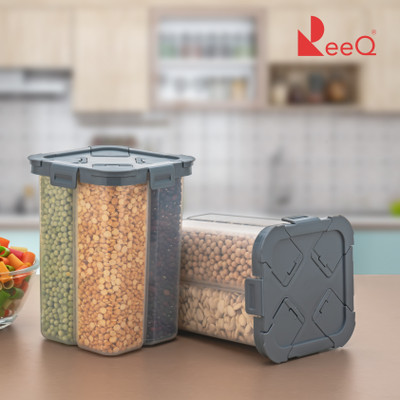 ReeQ Plastic Grocery Container  - 2000 ml(Pack of 2, Grey)